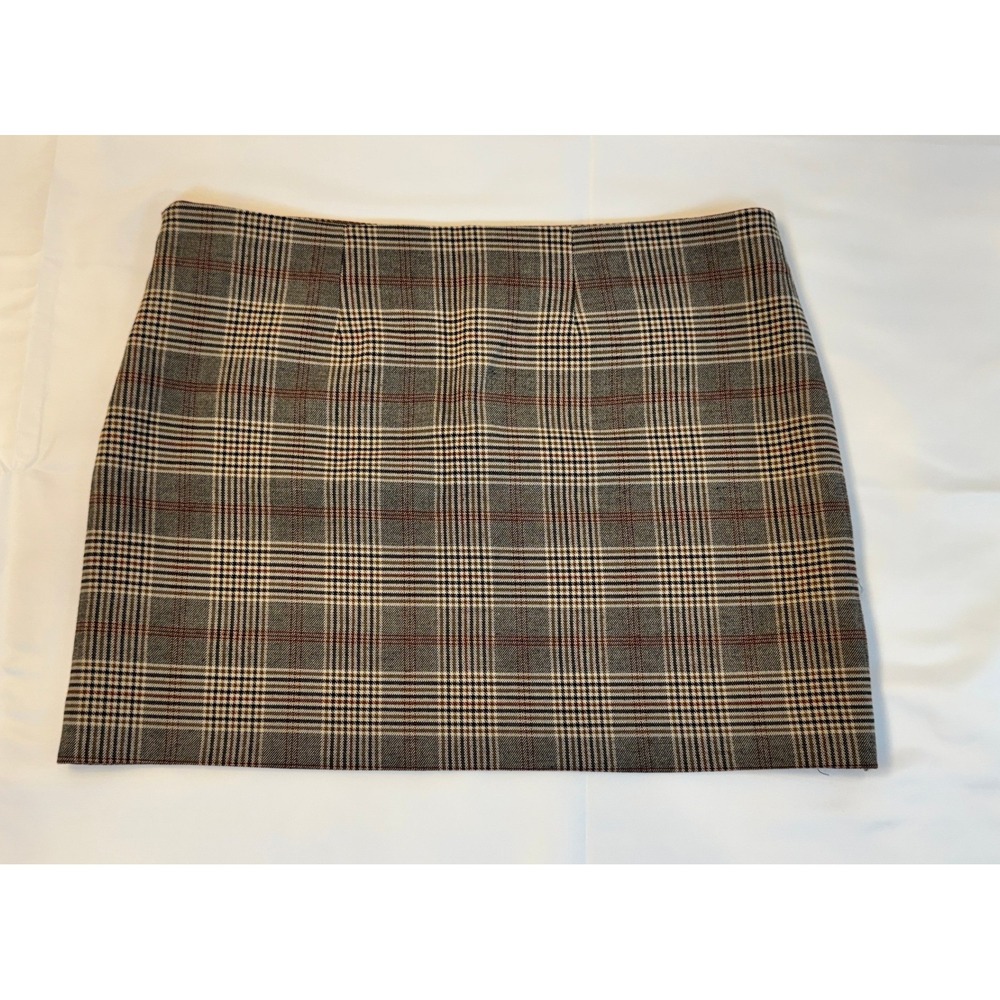 Zara Glen Plaid Mini Skirt Grey Tan‎ Checkered A-Line Size Medium NWT